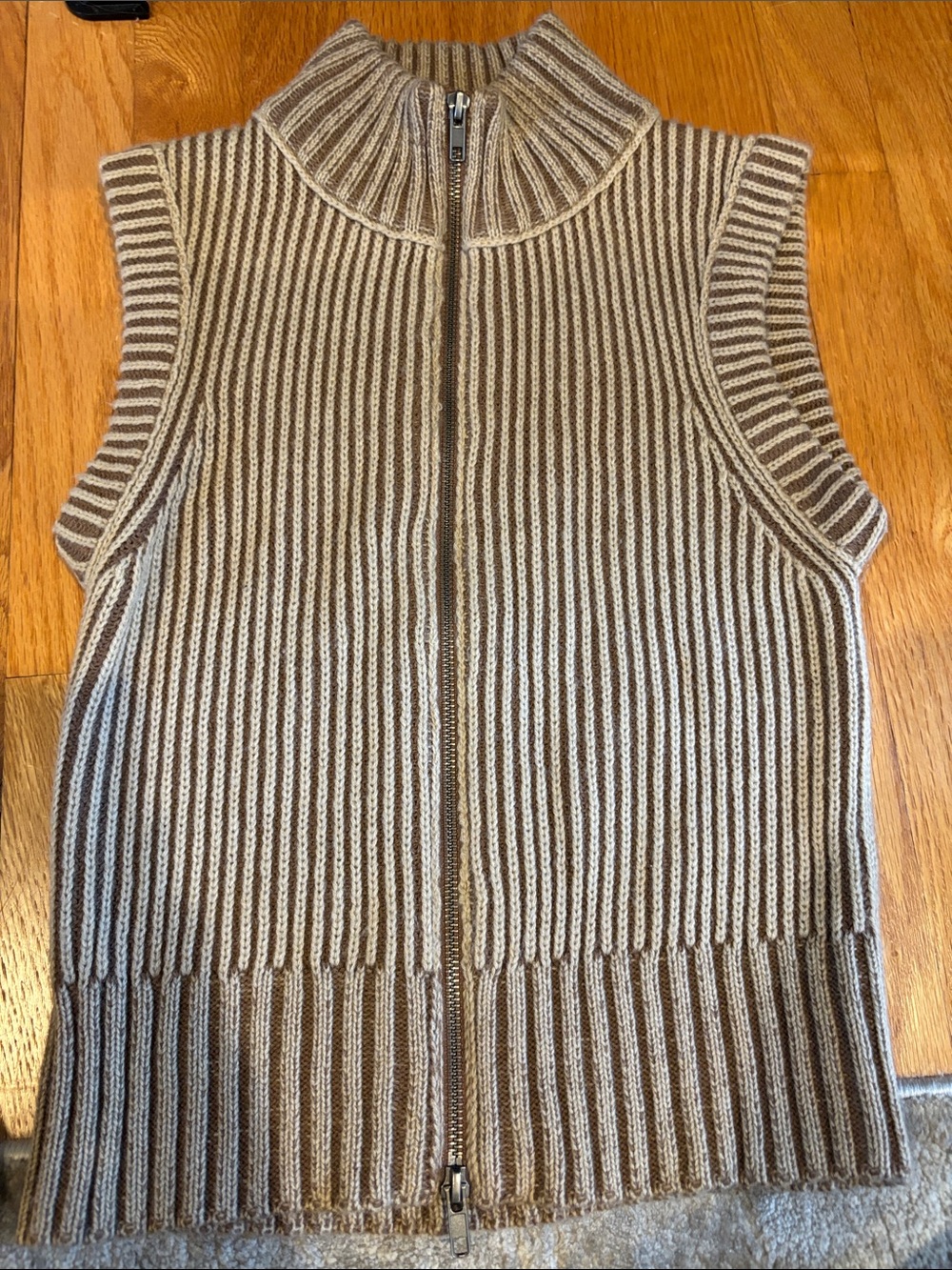 Mustard Seed Ribbed Knit Vest in Taupe and Cream Stripe